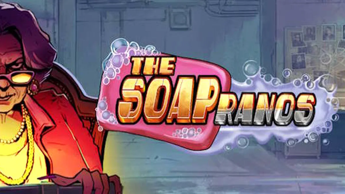 Interface do jogo de slot Soapranos com luzes neon e design moderno