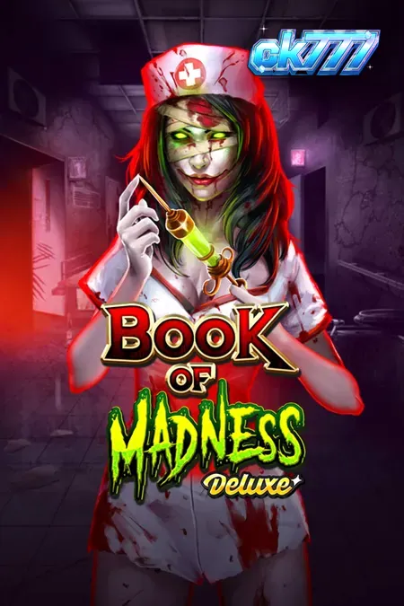 Interface do jogo Book of Madness Deluxe com tema de terror e símbolos de monstros.